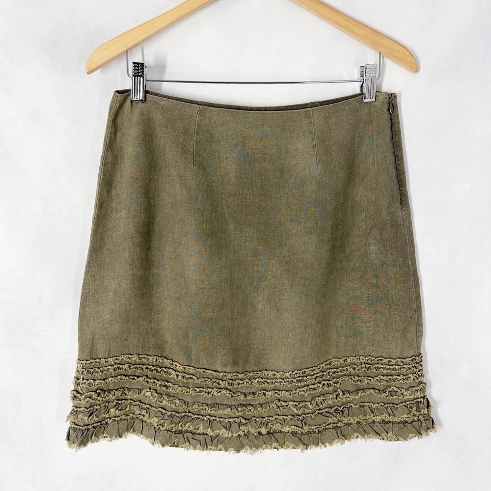 Tommy Bahama Linen Sage Green Ruffle Hem Mini Skirt Women's Size 4 Resortwear
